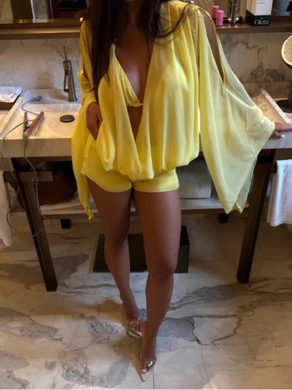 3 Piece Cowl Neck Resort Set - Yellow